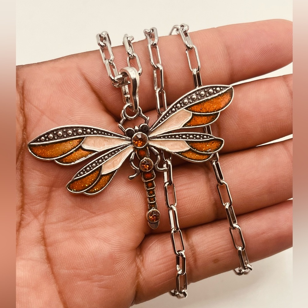 Silver plated necklace for women dragon- fly design